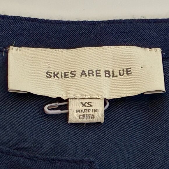 Anthropologie Skies Are Blue Mini Dress XS Embroidered Floral Navy Tassel Boho - Picture 10 of 15